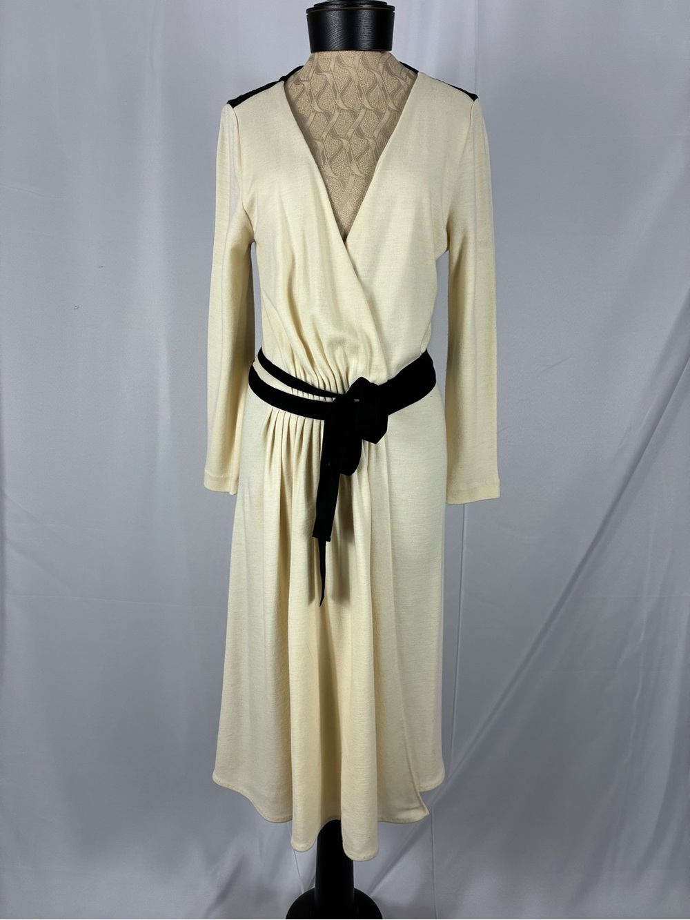 Diane Von Furstenberg Cream Wrap Dress with Black Tie